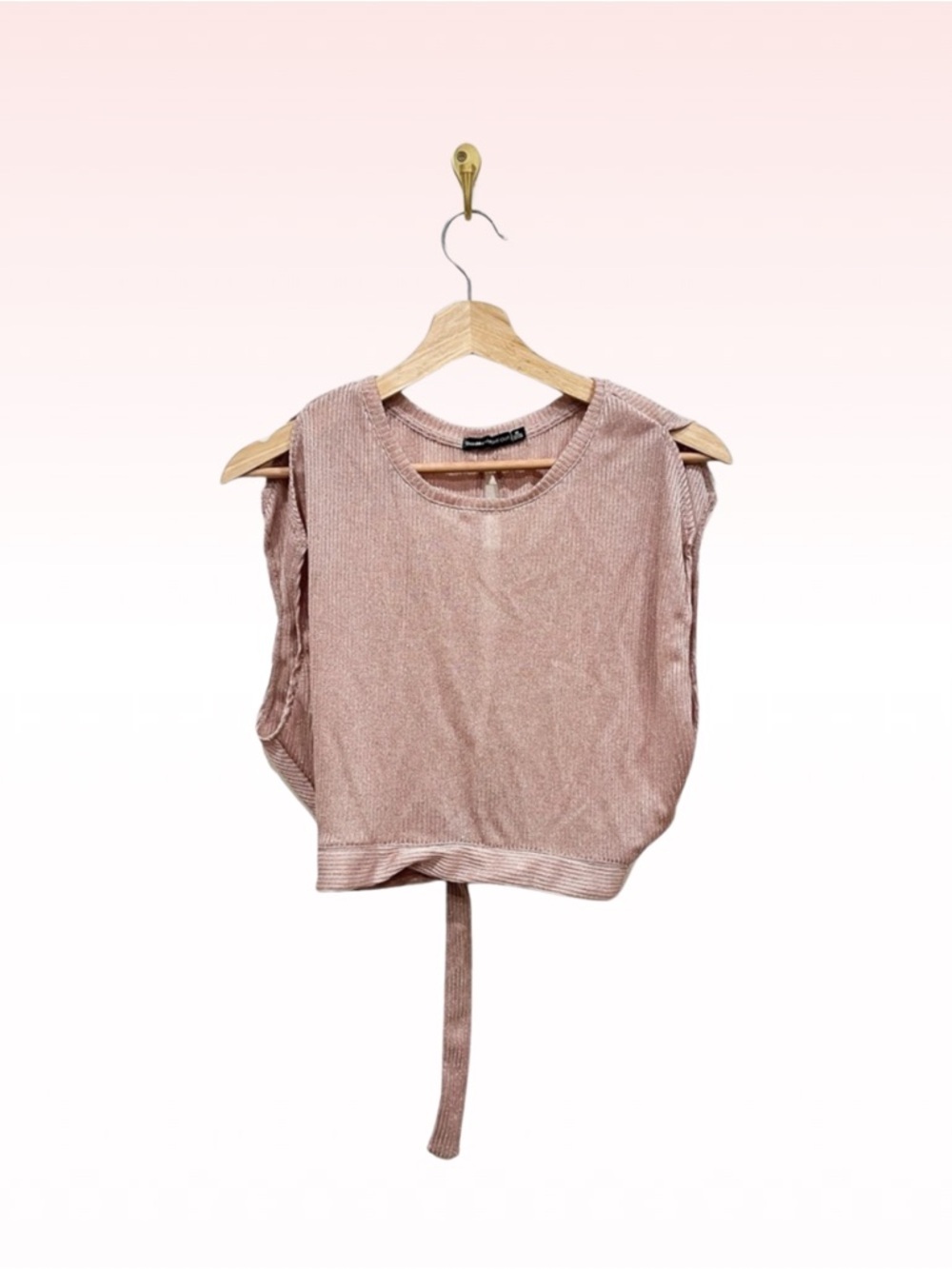 BERSHKA Metallic Pink Glitter Mesh Top (Sz M)